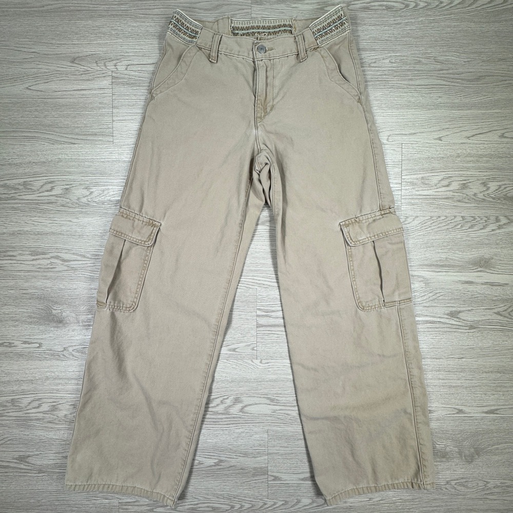 Levis Women's Cargo Pants Wide Leg Khaki Elastic Waistband Hippie Utility XS(?)